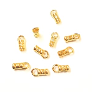 2mm Hole Gold Plated over 925 Sterling Silver Crimp End Caps with Stripes for Chains, Cords, Leather Cords. WHOLESALE LOTS. Free Shipping