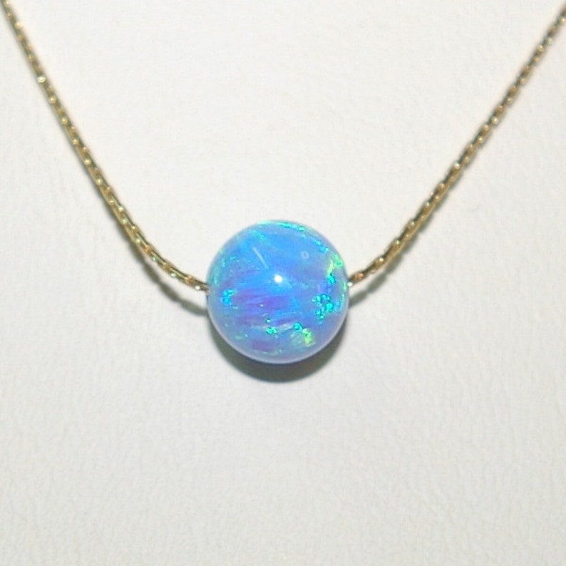 8mm Light Blue OPAL Gemstone BEAD with 14kt Gold Filled 0.6mm Fine Chain NECKLACE Free Shipping Worldwide.