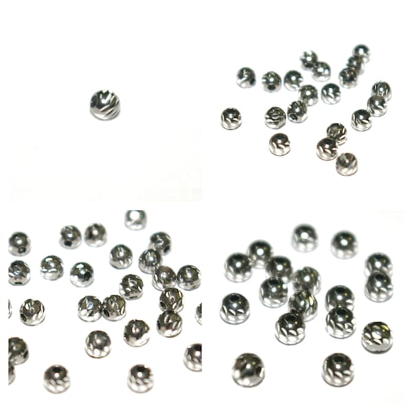 BLACK and SILVER BICOLOR Black Rhodium Plated over 925 Sterling Silver Diamond Cut Round Ball Beads Wholesale Lots 3mm, 4mm, 5mm, 6mm