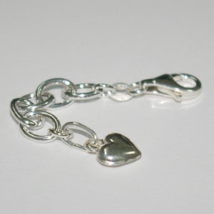 Grande rallonge de chaîne ROLO OVALE en argent sterling 925 de 7 x 9 mm avec fermoir mousqueton de 13 mm et petite breloque coeur - Livraison gratuite dans le monde entier