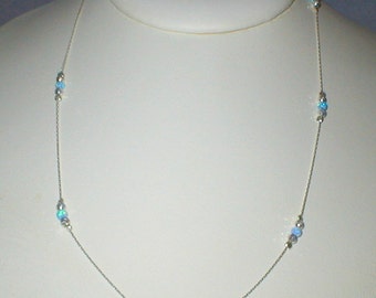 20 inch 50 cm Sterling Silver 925 Chain, Laser Cut and Blue OPAL Beads NECKLACE - Handmade - Free Shipping Worldwide