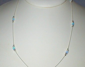 18 inch 45 cm Sterling Silver 925 Chain, Laser Cut and Blue OPAL Beads NECKLACE - Handcrafted - Free Shipping Worldwide