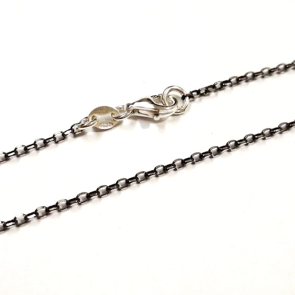 Black Rhodium Ruthenium Plated on 925 Sterling Silver Diamond Cut 1.8x2.2mm ROLO Belcher Sparkle Chain NECKLACE, Long Necklace, Belly Chain