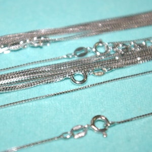 WHOLESALE LOTS 12 pieces Assorted Lengths Rhodium Plated 925 Sterling Silver 1mm BOX 015 Chain Necklaces. 16.5, 18, 20, 22, 24, 27.5 inch