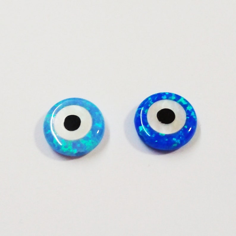 10mm Light or Dark Blue OPAL EVIL EYE Charm with 925 Sterling Silver 0.6mm Fine Chain Necklace. Free Shipping Worldwide image 2