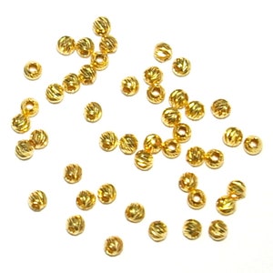 3mm Gold Plated over 925 Sterling Silver Vermeil Laser Cut Diamond Cut Round Ball Sparkle Beads WHOLESALE LOTS. Real Silver. Free Shipping