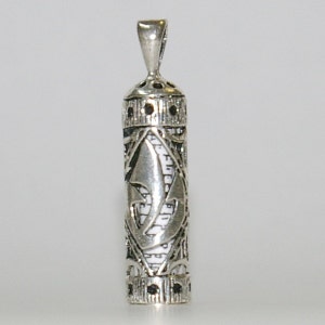 Sterling Silver 925 Cut Out Shin Shaddai Symbol MEZUZAH Pendant - Scroll included - Real Silver - Free Shipping Worldwide.