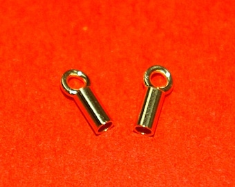WHOLESALE LOTS 2mm Hole Gold Plated over Sterling Silver 925 Plain Crimp End Caps for Chains, Cords, Leather Cords - Free Shipping Worldwide
