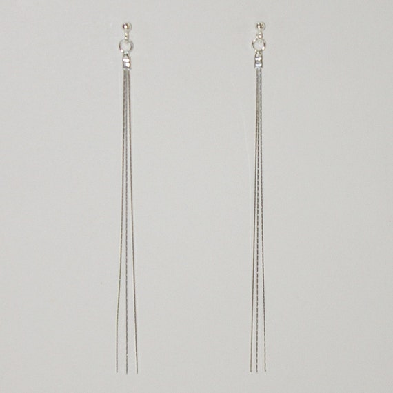 Sterling Silver 925 Diamond Cut Chains LONG DANGLE EARRINGS. Real Solid Silver. Handcrafted. Free Shipping Worldwide.