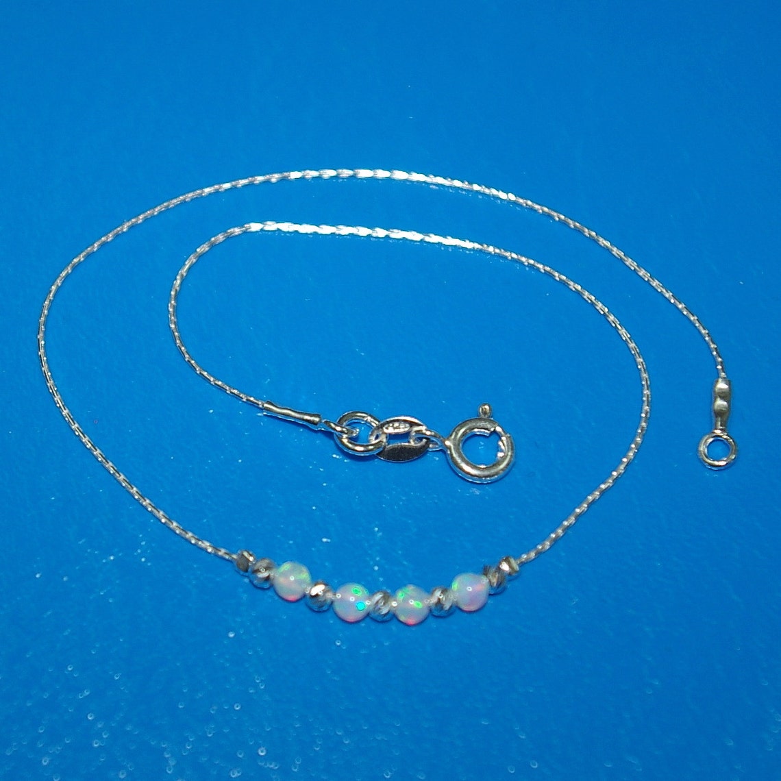Solid 925 Sterling Silver Natural Ethiopian Opal 3To5MM Beads 7"Bracelet F0354 E - Foto 11