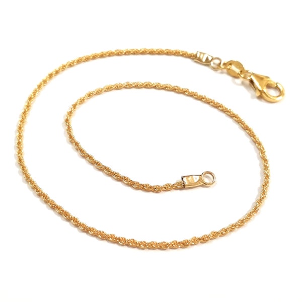 Real 14kt Gold Filled 1.5mm ROPE Chain ANKLET. Custom Made to your Size. An economical alternative to Solid Gold. Free Shipping Worldwide