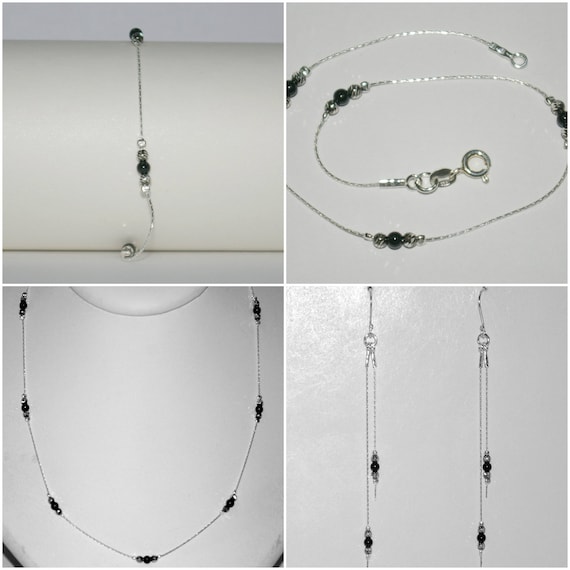 Black ONYX and Sterling Silver 925 Beads Station Bracelet  display picture 2