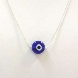 10mm Handmade Lampwork Glass Dark Blue EVIL EYE Bead with Real Solid 925 Sterling Silver Fine 0.6mm Chain NECKLACE. Free Shipping Worldwide