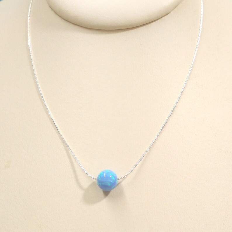 8mm Light Blue OPAL Gemstone BEAD with Sterling Silver 925 0.6mm Fine Chain NECKLACE. Real Silver. Free Shipping Worldwide. image 6