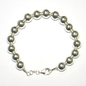 10mm Seamless Smooth 925 Sterling Silver Beads BEADED BRACELET. Strung on Strong Silver Chain. Made to your size. Free Shipping Worldwide