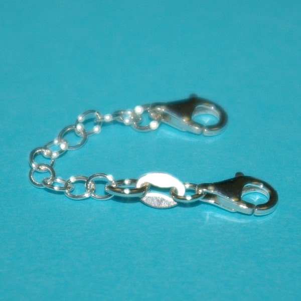 Sterling Silver 925 2 inch Safety CHAIN EXTENDER with 2 Lobster Clasps - Real Silver - Free Shipping Worldwide