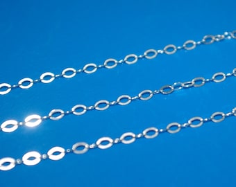 WHOLESALE LOTS 2.5x3.5mm Sterling Silver 925 Flat Oval Cable CHAIN. Bulk By the foot, Continuous Real Silver Free Shipping Worldwide