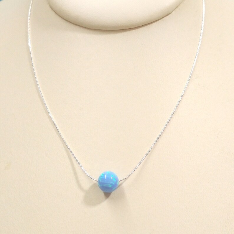 8mm Light Blue OPAL Gemstone BEAD with Sterling Silver 925 0.6mm Fine Chain NECKLACE. Real Silver. Free Shipping Worldwide. image 4
