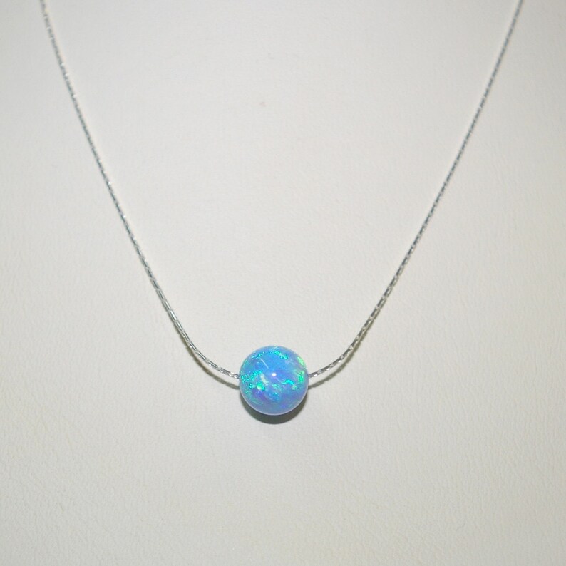 8mm Light Blue OPAL Gemstone BEAD with Sterling Silver 925 0.6mm Fine Chain NECKLACE. Real Silver. Free Shipping Worldwide. image 5