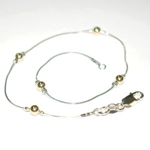 925 Sterling Silver Chain and 14kt Gold Filled 4mm Seamless Beads Two Tone BRACELET / ANKLET - Made to your size - Free Shipping Worldwide