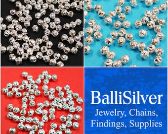 WHOLESALE LOTS 3mm, 4mm, 5mm Real 925 Sterling Silver HAMMERED Round Beads. Jewelry Making. BalliSilver. Free Shipping Worldwide.