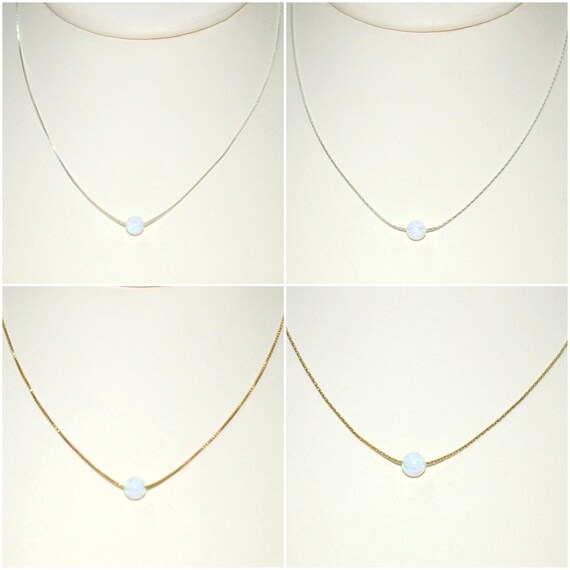 5mm White OPAL Bead with 925 Sterling Silver, Gold Plated Silver or 14kt Gold Filled Chain NECKLACE. Free Shipping Worldwide.