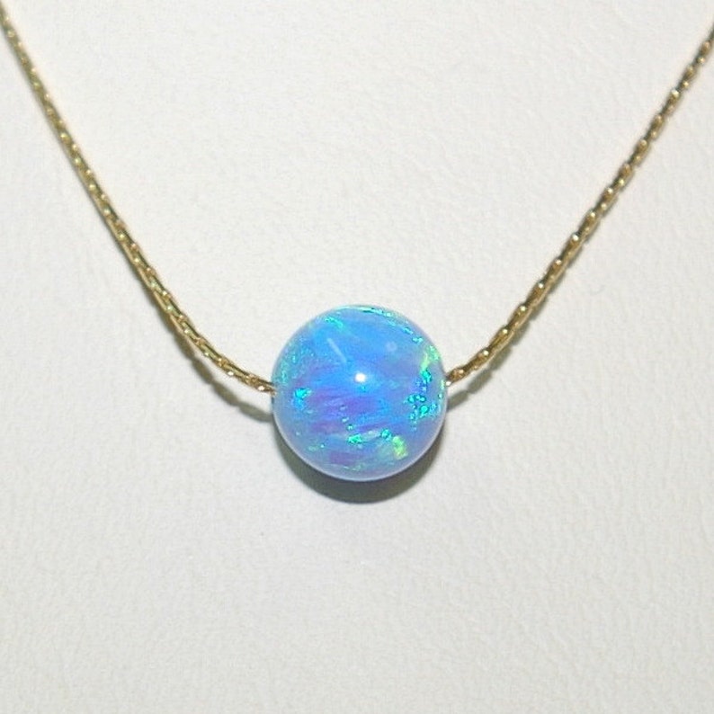 8mm Light Blue OPAL Gemstone BEAD with 14kt Gold Filled 0.6mm Fine Chain NECKLACE Free Shipping Worldwide.