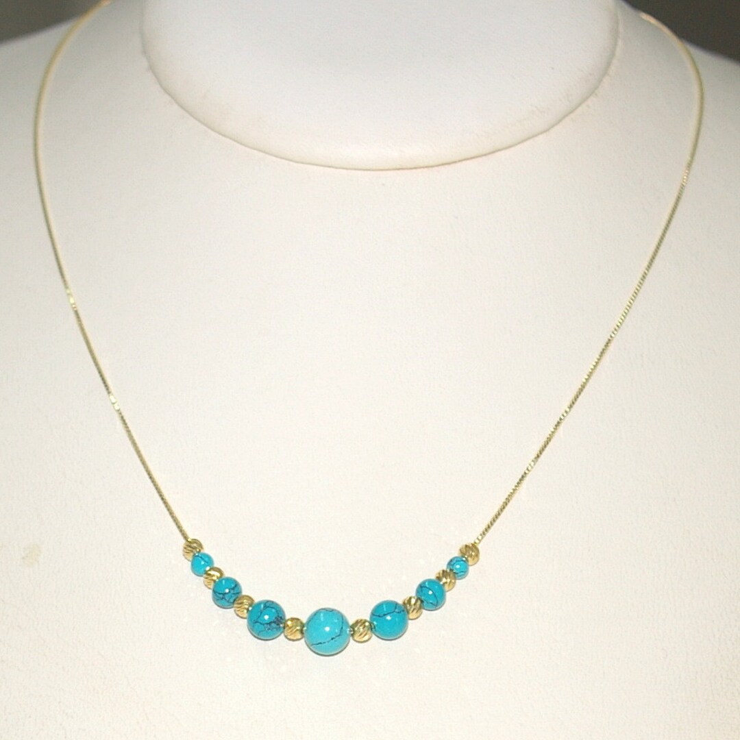 Lot Collier Et Boucles D'oreilles Perles Turquoises - Ancien, Bon état, Couleur Bleu Turquoise