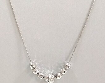 Rhodium Plated 925 Sterling Silver 8mm and 5mm LASER CUT Diamond Cut Beads Chain Necklace. Made to your size. Free Shipping Worldwide