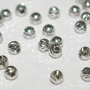 GROOTHANDEL Gerhodineerd over sterlingzilver 925 diamantgeslepen lasergesneden ronde kralen van 4 mm - Echt zilver - gratis verzending wereldwijd