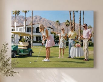 Vintage countryclub muurdecoratie, Palm Springs golfbaan canvasprint