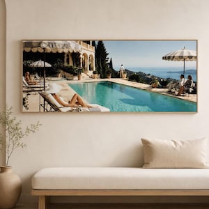 Quiet Luxury Pool Wall Art, Vintage Resort Canvas Print for Living Room