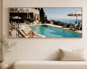 Rustgevende luxe wanddecoratie voor bij het zwembad, vintage resort canvasprint voor de woonkamer