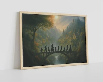 Fantasy Fellowship Canvas Art Print, Enchanting Power Rings Illustration, Birthday Gift, Mystical Elven Painting