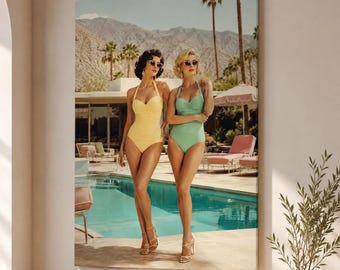 Palm Springs Muurdecoratie, Vintage Resort Dames Canvasprint