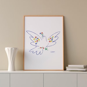 Lámina artística minimalista de paloma: decoración de pared con símbolo de la paz vintage (descarga digital)