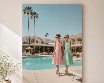 Palm Springs Muurdecoratie, Vintage Resort Dames Canvasprint