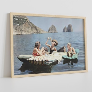 Women Eating Pasta on Lake Vintage Art Print (Digital Download)
