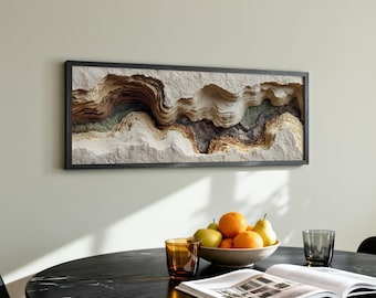 Panoramic Travertine Canyon Wall Art, Organic Modern Neutral Canvas, Layered Terrain Landscape Decor