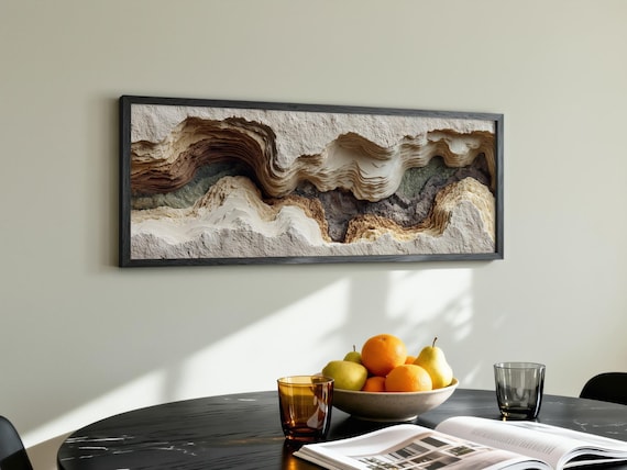 Panoramic Travertine Canyon Wall Art, Organic Modern Neutral Canvas, Layered Terrain Landscape Decor