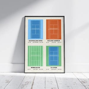 Grand Slam Tournaments Poster, Tennis Tournaments Wall Art , Tennis Courts Art Print, Minimalist Tennis Court Print, Tennis Gift