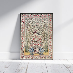 Giclée Druck, Indisches Palampore Textildesign Reproduktion, Südasiatisches Kunstwerk, Kunst Dekor des 18.Jahrhunderts, Vintage Ästhetik, Retro Wandkunst