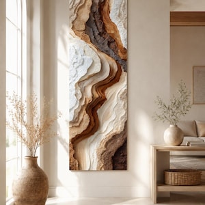 Organic Stone Wall Art, Neutral Canyon Canvas, Earth Tone Decor