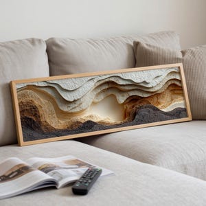 Panoramic Travertine Wall Art, Organic Modern Neutral Landscape, Layered Terrain Canvas Decor