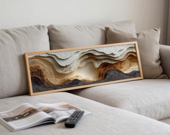 Panoramic Travertine Wall Art, Organic Modern Neutral Landscape, Layered Terrain Canvas Decor