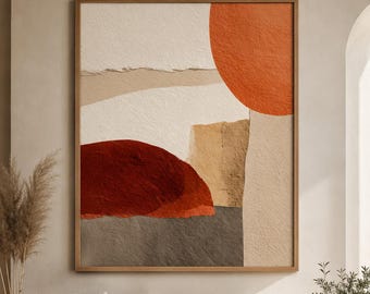 Beige abstracte kunst terracotta neutraal minimalistische canvasafdruk – moderne muurdecoratie