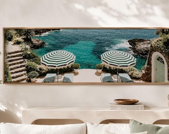 Riviera paraplu strand print, mediterrane resort kunst aan de muur, decor kusthotel