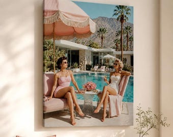 Muurdecoratie bij het zwembad in Palm Springs, vintage resort canvasprint