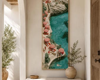 Print Italiaanse zomerparaplu, muurkunst mediterrane kust, decor Riviera