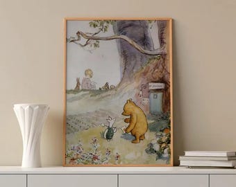 Cartoon Pooh Canvas Print: Retro TV Illustration, Nursery Wall Art